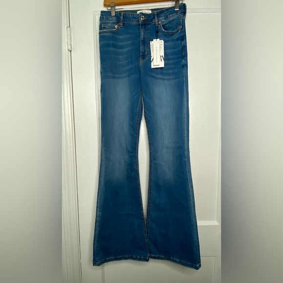 ZARA NWT Women's Blue Flared Jeans - Picture 1 of 8